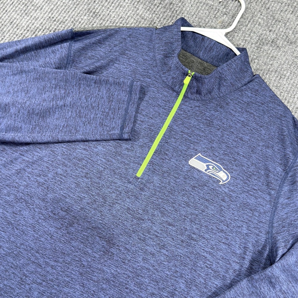 Seattle Seahawks Shirt Mens 2XL Blue NFL Football Majestic Cool Base Quarter Zip